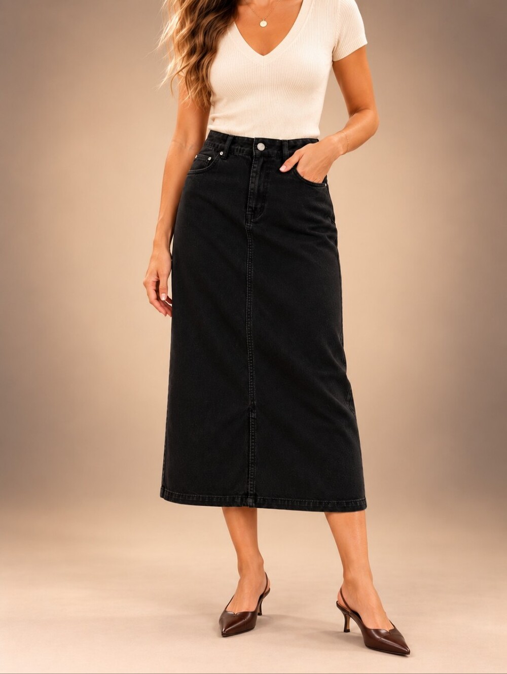 Cotton Ginny Vintage Black Cotton Midi Skirt Size 13 Y2K 90s Minimalist